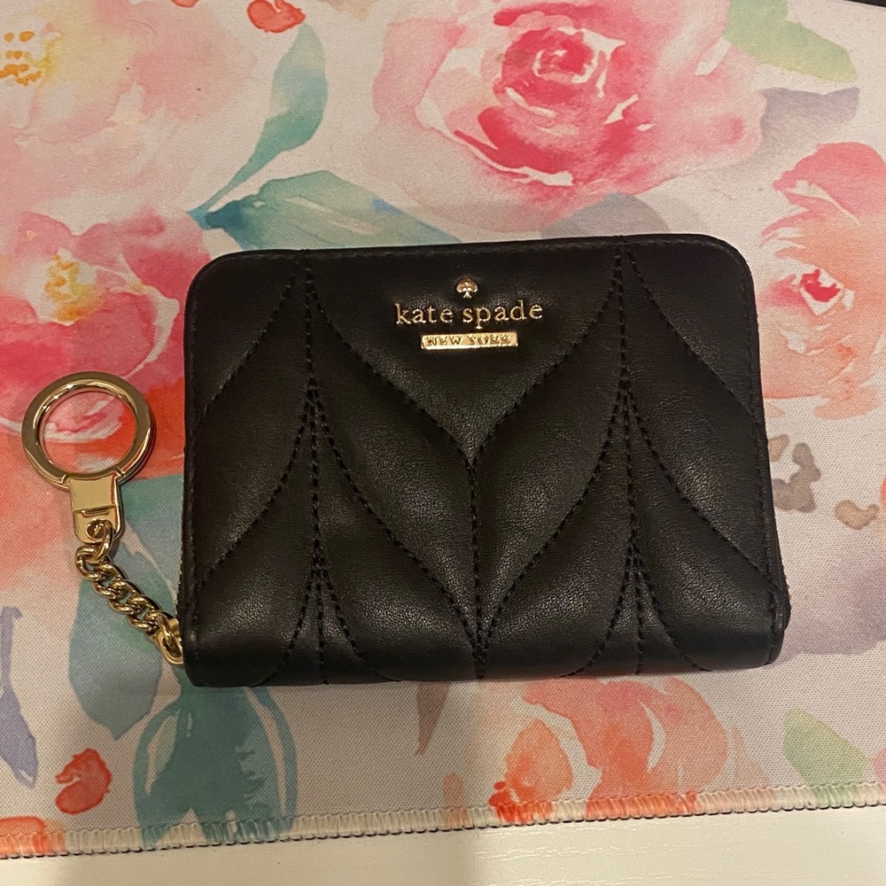 Kate Spade Black Quilted Wallet with Gold Keychain